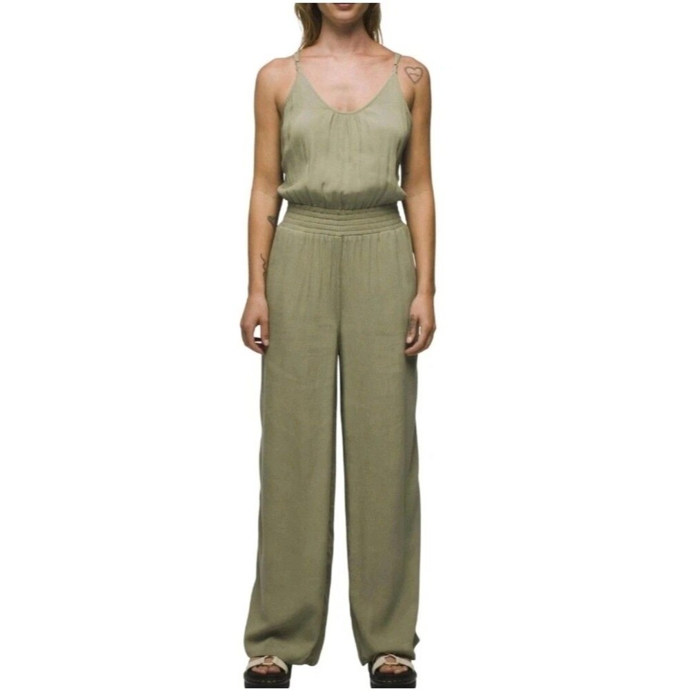 NWT PrAna Women's Fernie Wide Leg Jumpsuit Cover Up Agave 100% Tencel Size Large